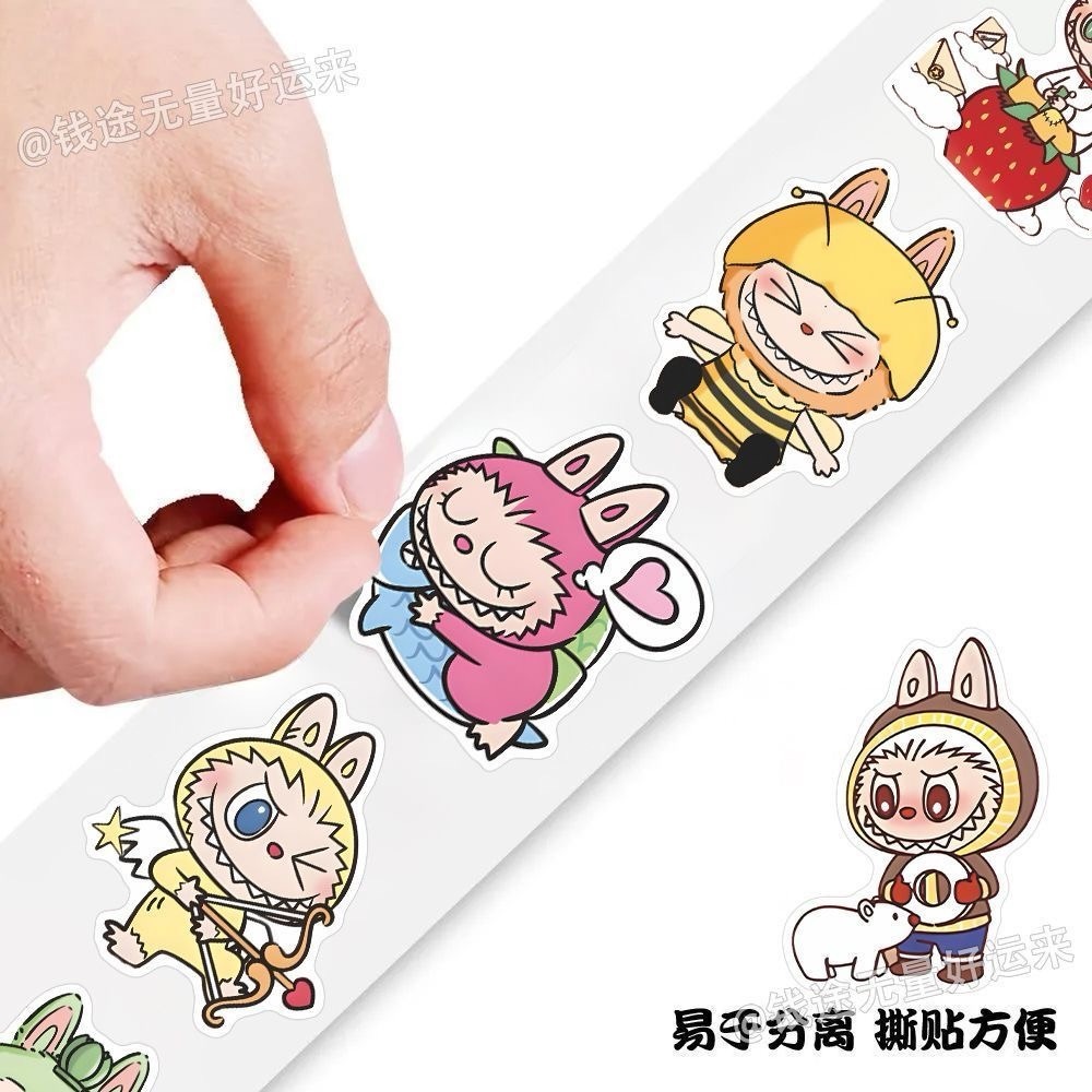 500PCs Labubu Stickers-Cute Cartoon Animal Sticker Tape Roll-Fun for Fans/Kids